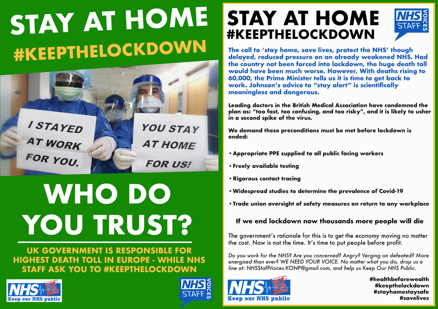 #KeeptheLockdown & protect the NHS – Keep Our NHS Public