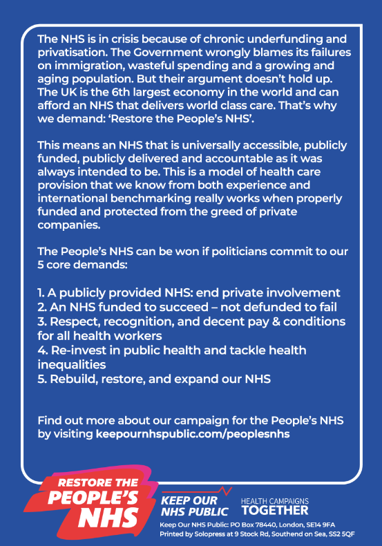 Restore the NHS leaflet - (back page)