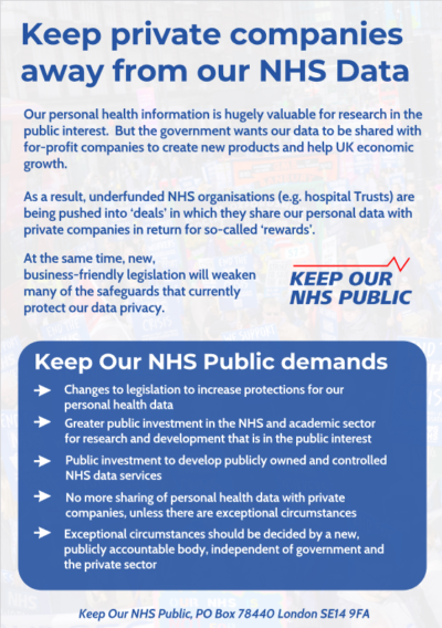 Leaflet: NHS Data – Keep Our NHS Public