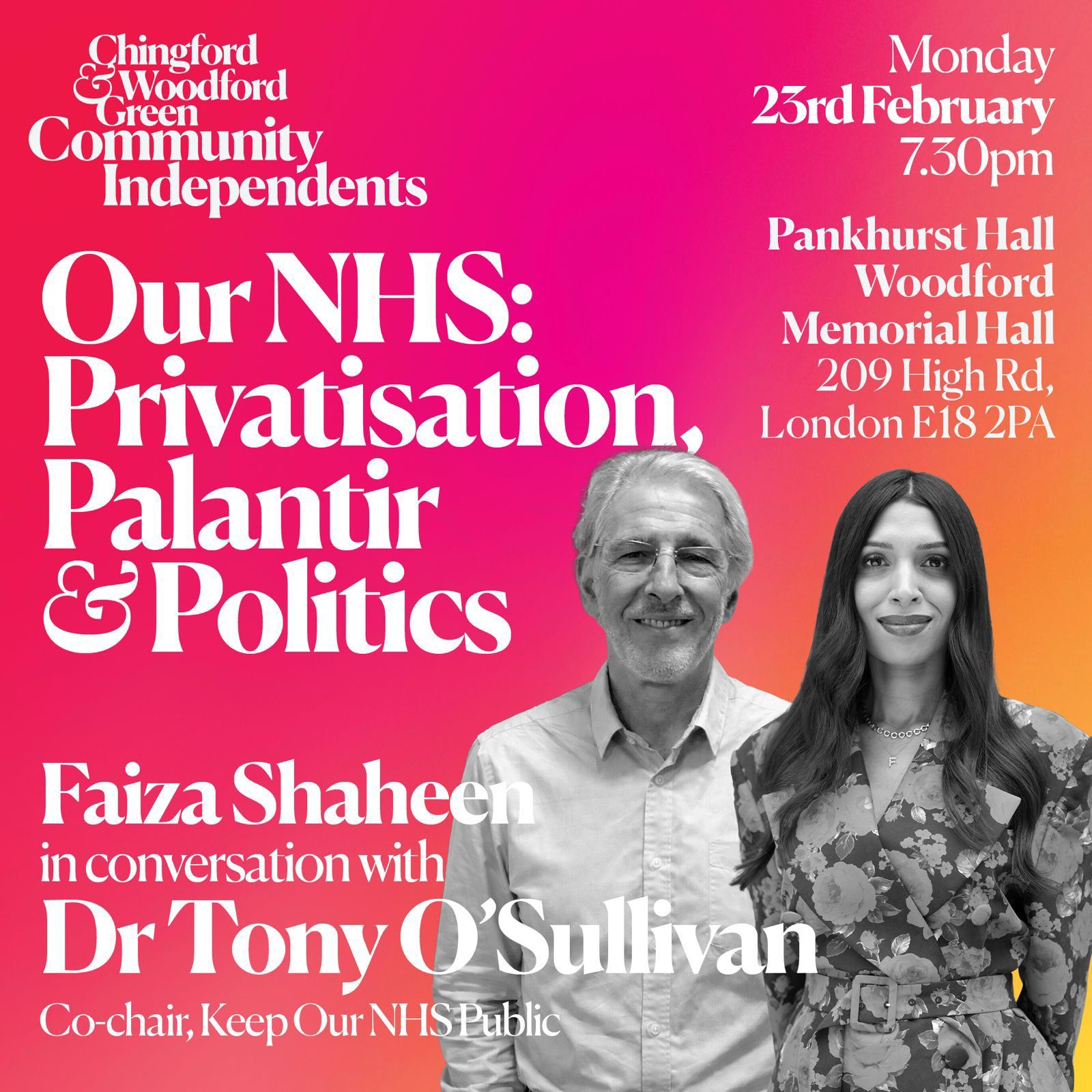 Our NHS: Privatisation, Palantir & Politics. Faiza Shaheen in conversation with Dr Tony O'Sullivan.