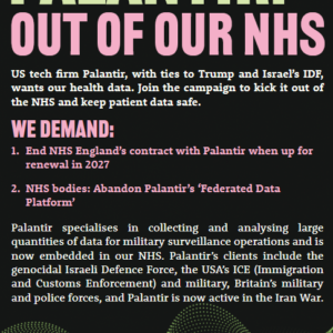 Palantir: Out of our NHS (front of leaflet)